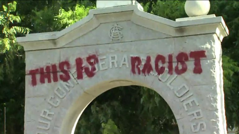 Confederate soldier statue in Denton defaced