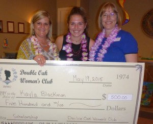 DOWC Community Service Chair, Kathy Shake (left) presents the scholarship award to Kayla Blackmon, with her mother Monica Blackmon, at the club’s last general meeting in May.