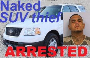 Jacob Sandoval, 32, of Cedar Hill, who allegedly ran naked through a couple southern Denton County areas before stealing a Highland Village public works SUV has been arrested in Travis County (Photo Courtesy: HVPD and TCSO).