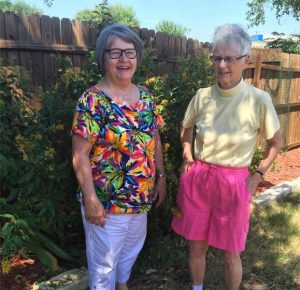 Jane Thompson, president of the Flower Mound Gardening Club,  and Helen Munro who is serving as the group's treasurer (Photo Credit: Jane Thompson).