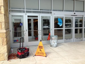 Clean up at Belk department store in Flower Mound on Friday morning.