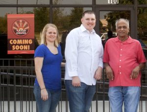 Team Taco Ocho: April Walters, Assistant Manager; Michael Odell, Manager; and founder Mani Bhushan.