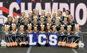 Liberty Christian cheerleaders at the 2015 Texas Association of Private and Parochial Schools (TAPPS) State Competition in Waco.