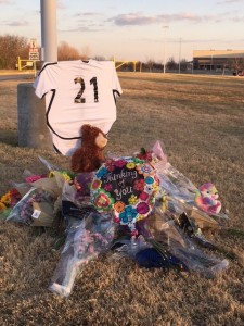 A makeshift memorial for Arely Naffarratte at Guyer High School.