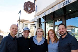Paradise Bistro is open in Lakeside DFW and welcoming customers. (Above, l-r) Nathan McDaniel, Brad Moorehouse, Laura Veale, Lindsay McDaniel, and husband Aaron McDaniel.