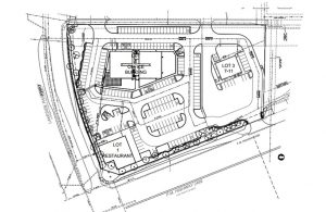 Site plan for 7-Eleven at the southeast corner of FM 2499 and Lakeside Parkway.