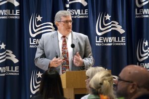 Superintendent Kevin Rogers speaks at a chamber luncheon to give financial updates for LISD. (Photo by Christina Ulsh)