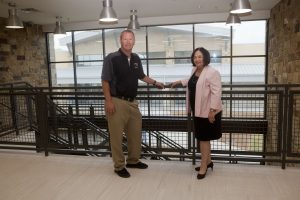 Argyle Middle School principal Scott Gibson and AISD Superintendent Telena Wright are ready to welcome students to the district’s new middle school. (Photo by Helen’s Photography)