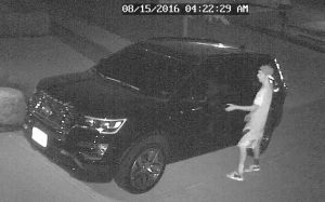 Surveillance video photo of a suspected vehicle burglary attempt on Fannin Drive in the Heritage neighborhood of Lantana.