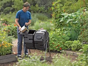 Tumbler composters are great for small spaces and make loading, unloading and turning much easier. (Photo: Gardener’s Supply Company)