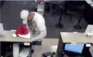 Surveillance photo of bank robbery suspect. 