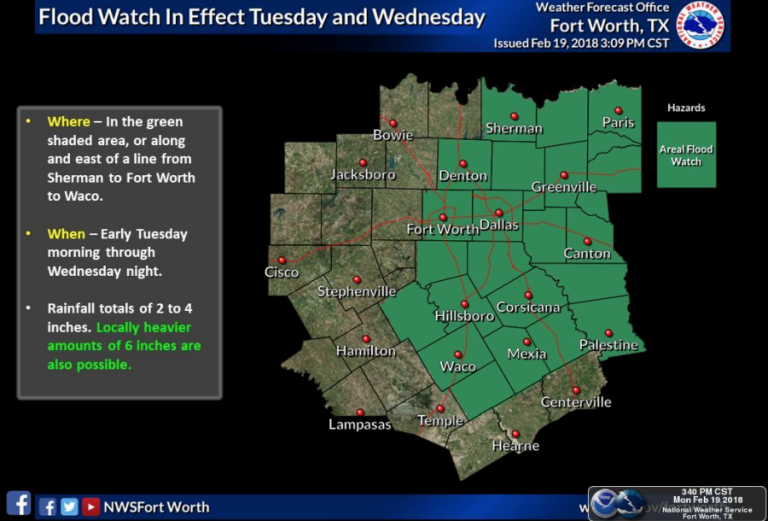 Weather service issues flood watch for Tuesday and Wednesday