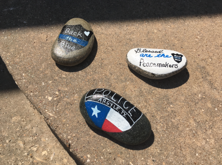 Stones bearing supportive messages left at Argyle police, fire stations