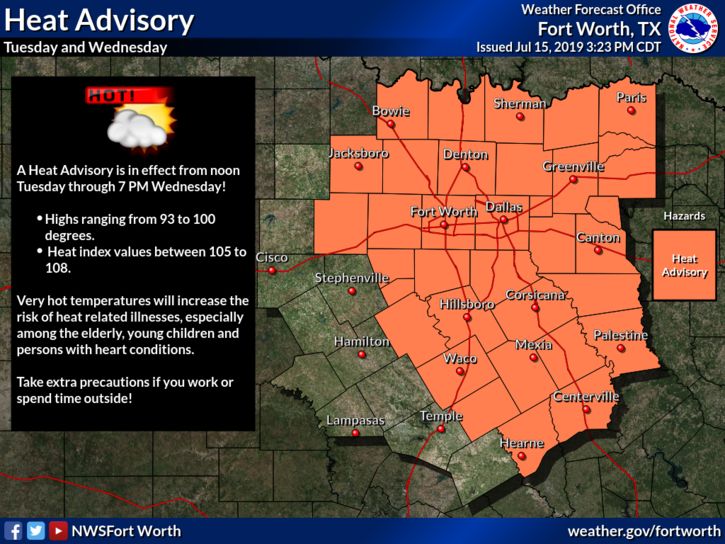 Heat Advisory in effect Tuesday and Wednesday