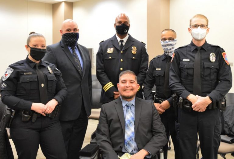 Denton officer who was shot last year awarded Purple Heart