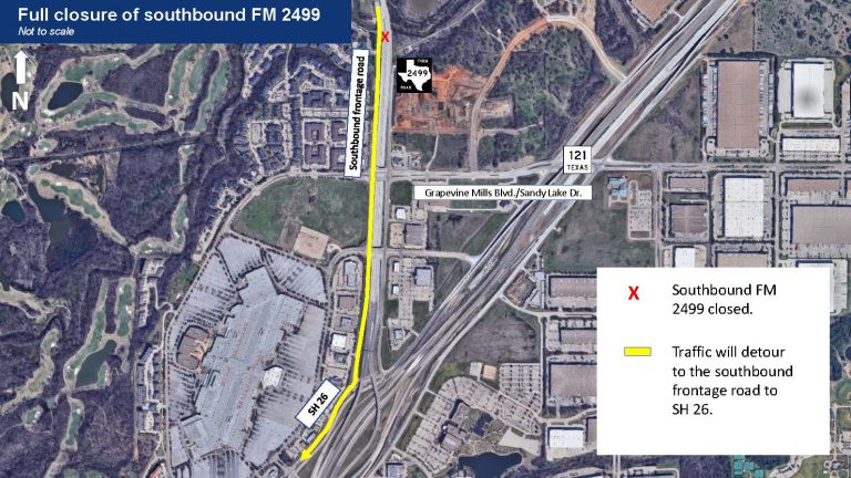 Southbound 2499 to be closed from Grapevine Mills to Hwy 121