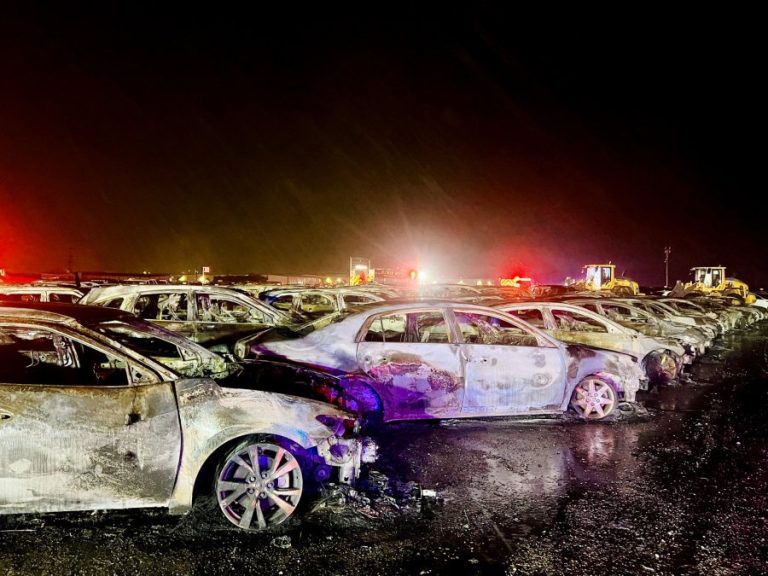 Overnight fire engulfs 58 vehicles at Northlake auction lot