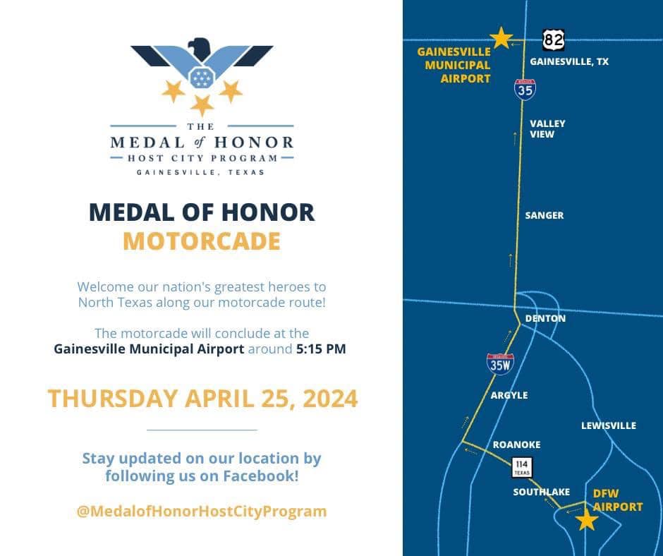 Medal of Honor motorcade to pass through Denton County Cross Timbers